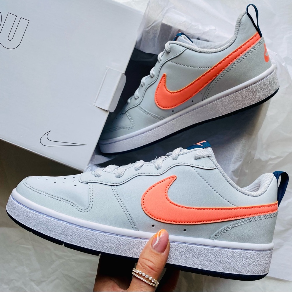 Nike court borough pure platinum shoes. Never worn. Brand new. Box has no lid